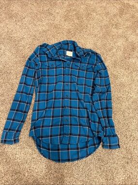 American Eagle Outfitters Blue Plaid Button-Down Shirt